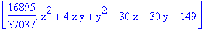 [16895/37037, x^2+4*x*y+y^2-30*x-30*y+149]